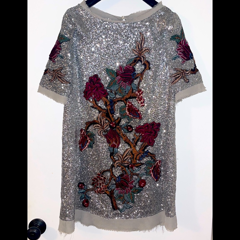 RARE Zara Silver Sequin Embroidered Dress